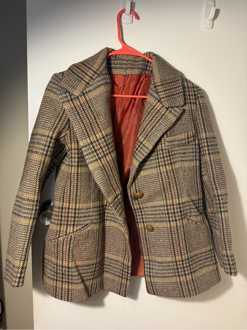 Plaid Wool Blend Blazer Jacket - Brown Multi